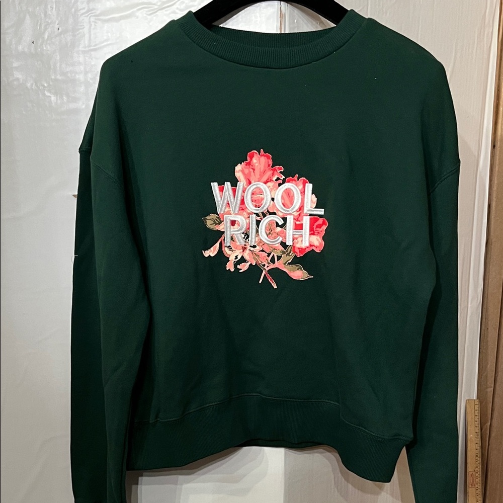 Woolrich Dark Green Sweatshirt with Pink Floral Embroidery